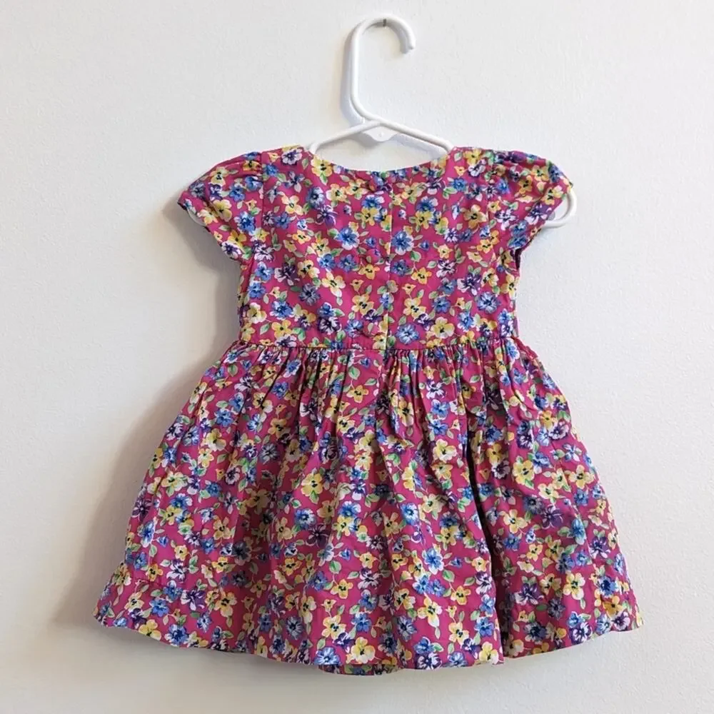 Ralph Lauren Dress Baby Girls Sz 6m Pink Pansy Preppy Floral